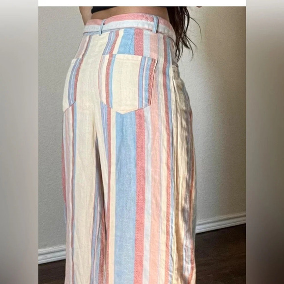 Anthropologie Linen Cotton Striped High Waist Wide Leg Pants size 32 - Picture 2 of 7